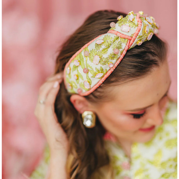 Brianna Cannon Embellished Knotted Headband Chartreuse & Blush Jacquard Size XS main image 10